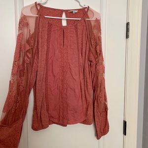 Lucky Brand Sheer Sleeve with Embroidery